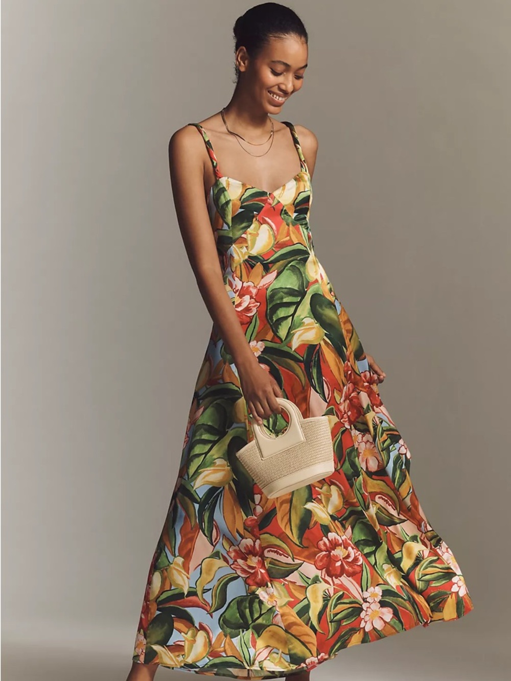FARM Rio Floral Tropical Silky Twisted Strap Maxi Dress Size Medium NWT